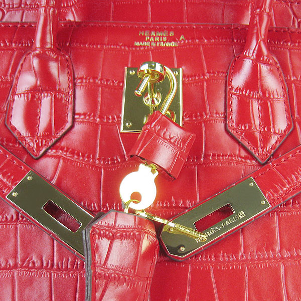 Replica Hermes Birkin 30CM Crocodile Veins Bag Red 6088 On Sale